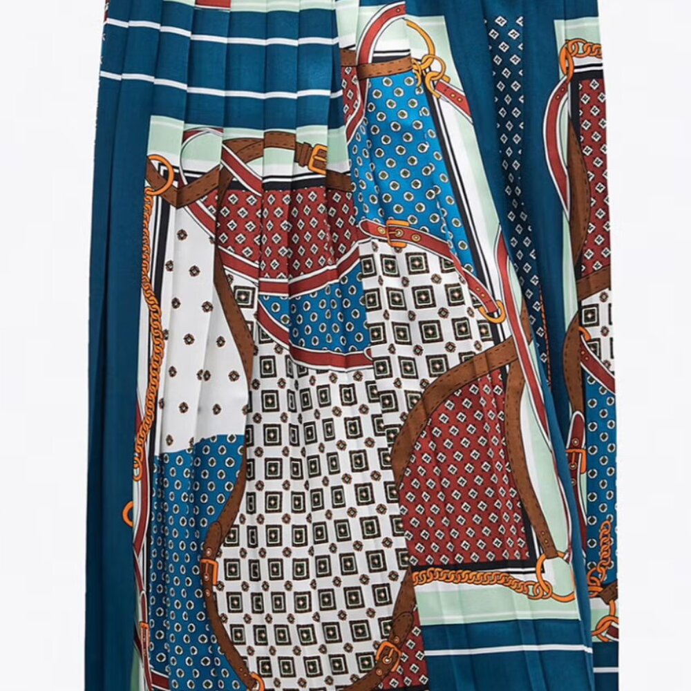 Zara printed pleated skirt